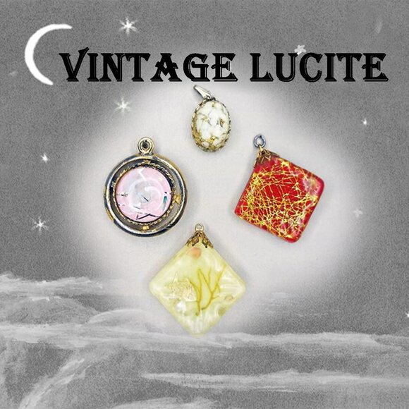 Vintage Lucite Pendants, Confetti, Glitter, Sealife Embedded Lucites 40s 1940s - Picture 1 of 14